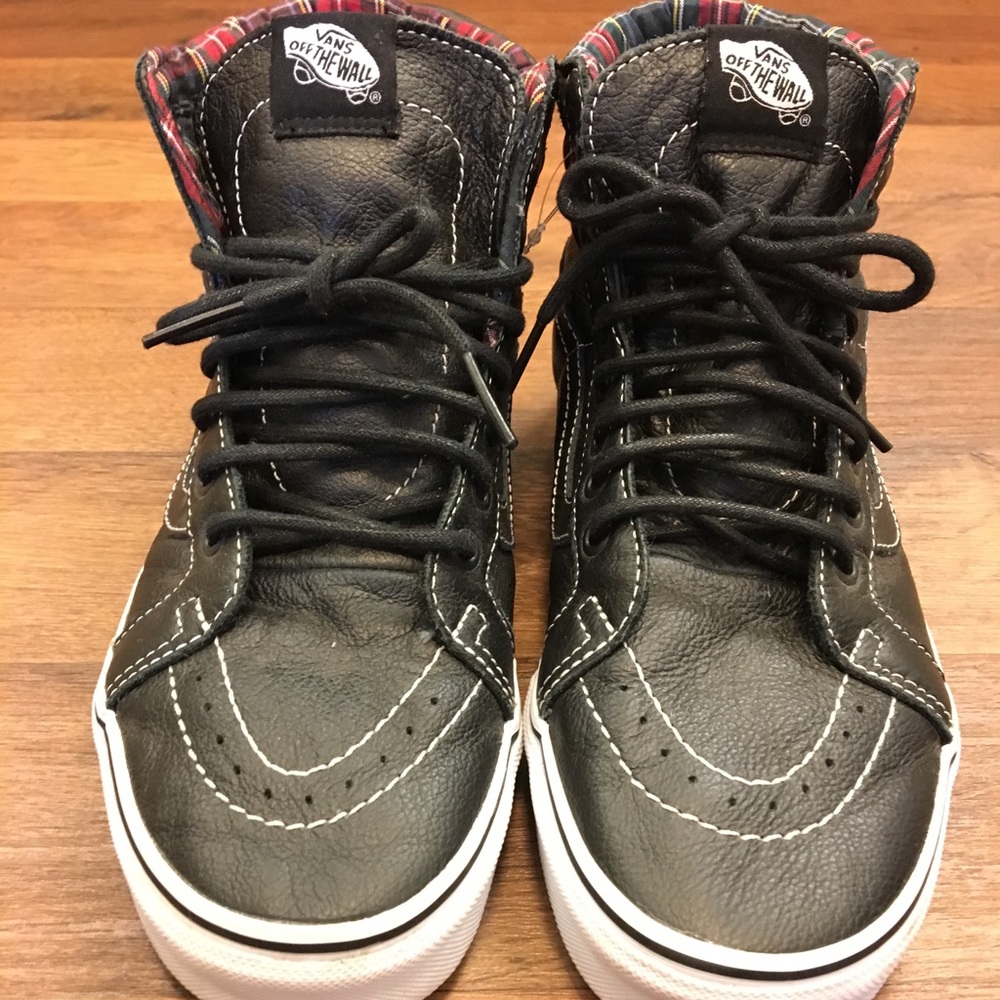 Hightop Black Vans with White Stitching